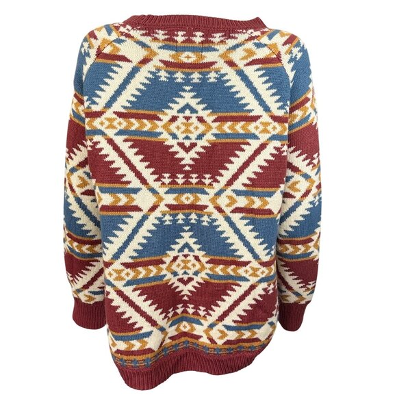 Cotton & Rye Womens Geometric Southwestern Knit Sweater Rust/Blue/White Large - Picture 2 of 9
